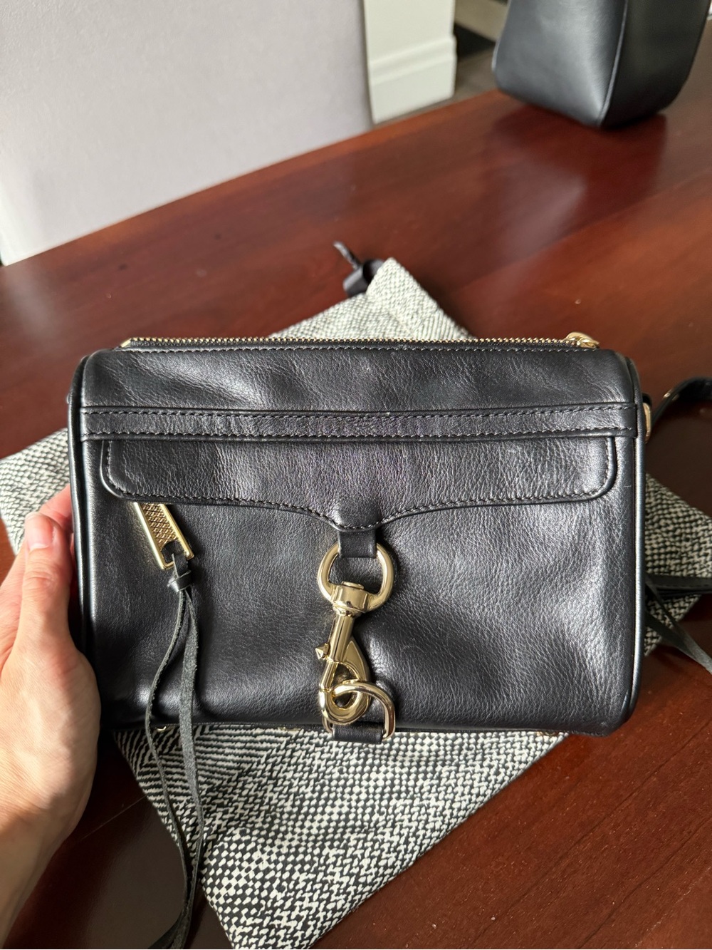 Rebecca Minkoff Black Leather Crossbody Bag with Gold Hardware “Mac”